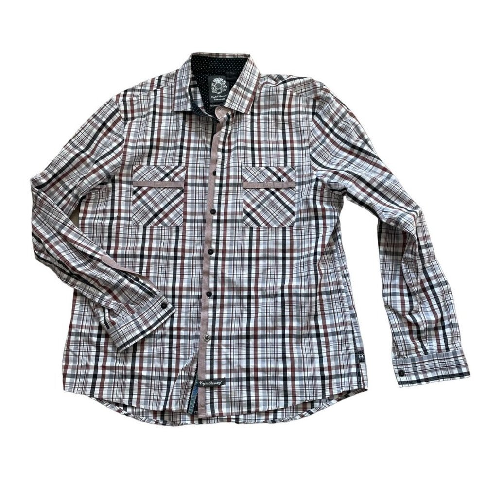 English Laundry Men's Blaque Label Button-Up Shirt Pockets PlaidLarge